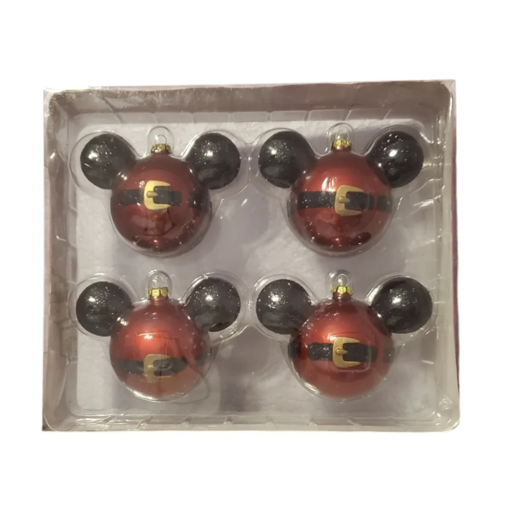 NEW Disney Parks Best of Mickey Set of 4 Glass Christmas Santa Ornaments